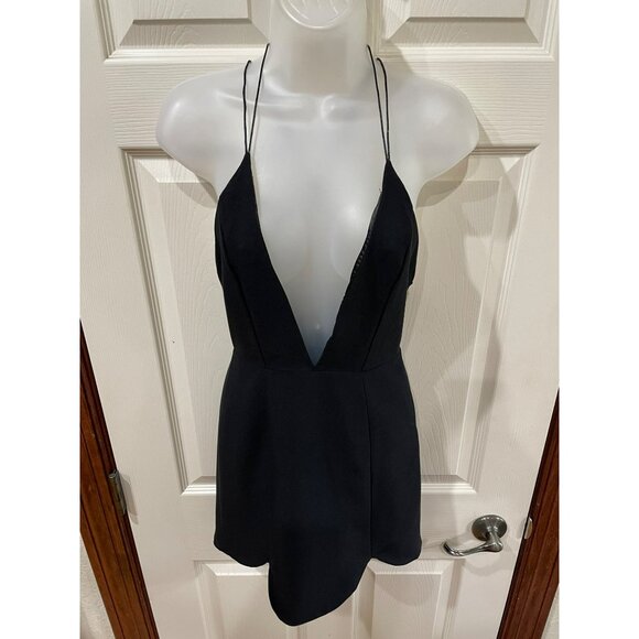 Nasty Gal Black Plunge Neck Mini Dress XS Polyester Viscose Spaghetti Straps Cro - Picture 6 of 7